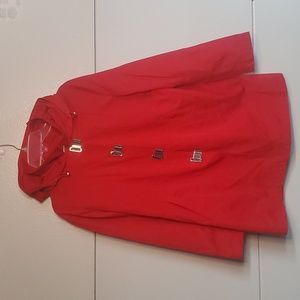 Michael Kors Red Raincoat with Hood, Four Silver Clasps, Size: Medium